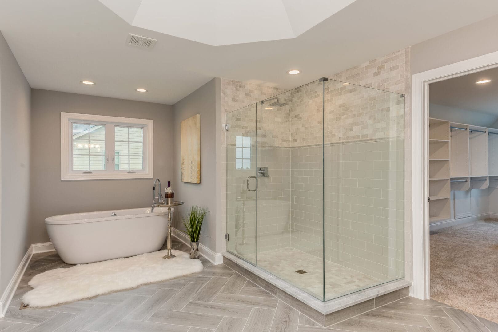 Patterned flooring with beautiful tray ceiling